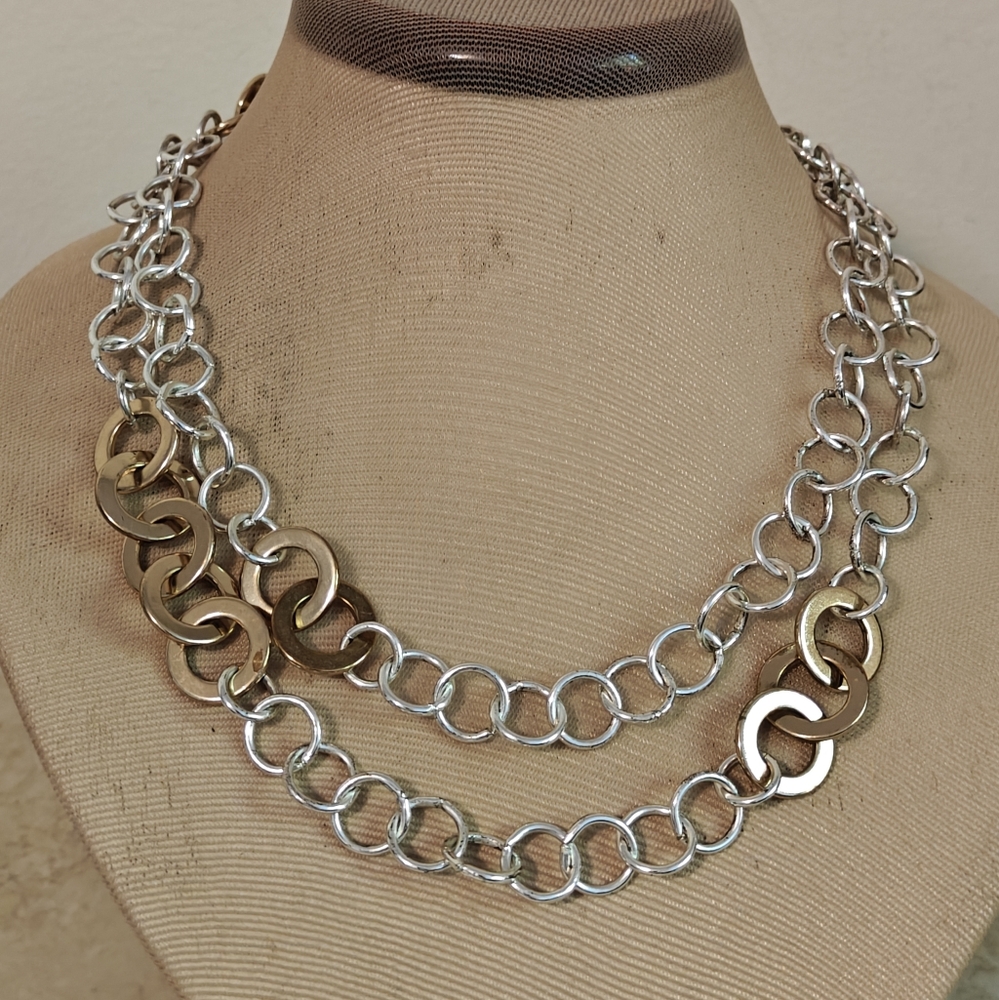 Designer Agatha Paris Silver and Gold Interlocking Circles Chain Necklace